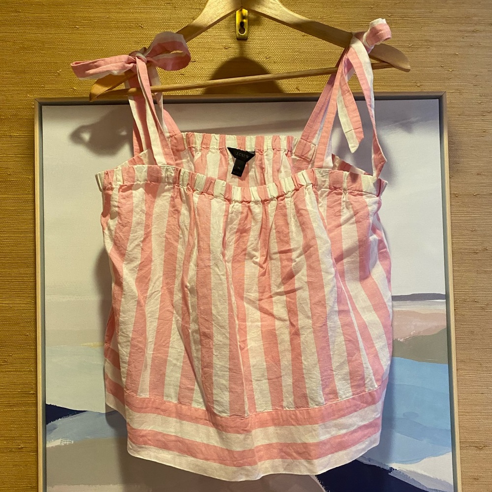 JCrew Pink & White Stripe tie shoulder tank
